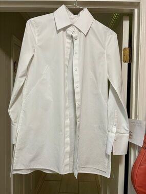 Lafayette 148 New York White Longline Button-Up Shirt